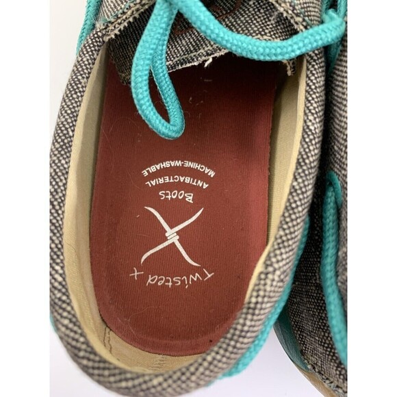 Twisted X Eco Boat Shoe Driving Mocs Brown Canvas Teal Lace Up Comfort Womens 6 - Picture 7 of 11